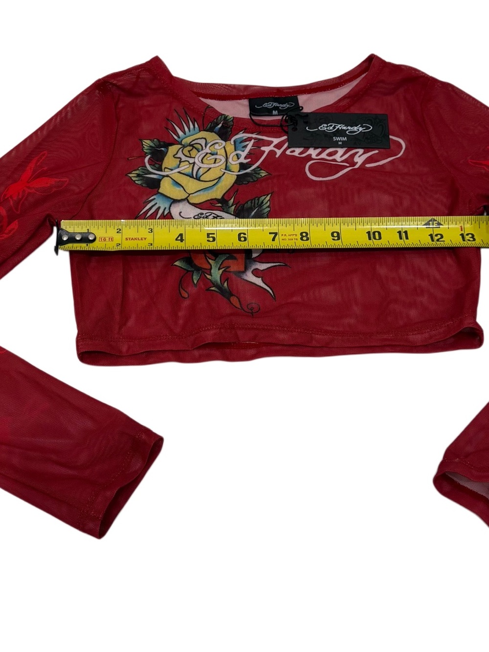 Ed Hardy Red Mesh Cover Up Beach Skirt Set Rose Tattoo Rhinestone Y2K Size M NWT - Picture 7 of 8